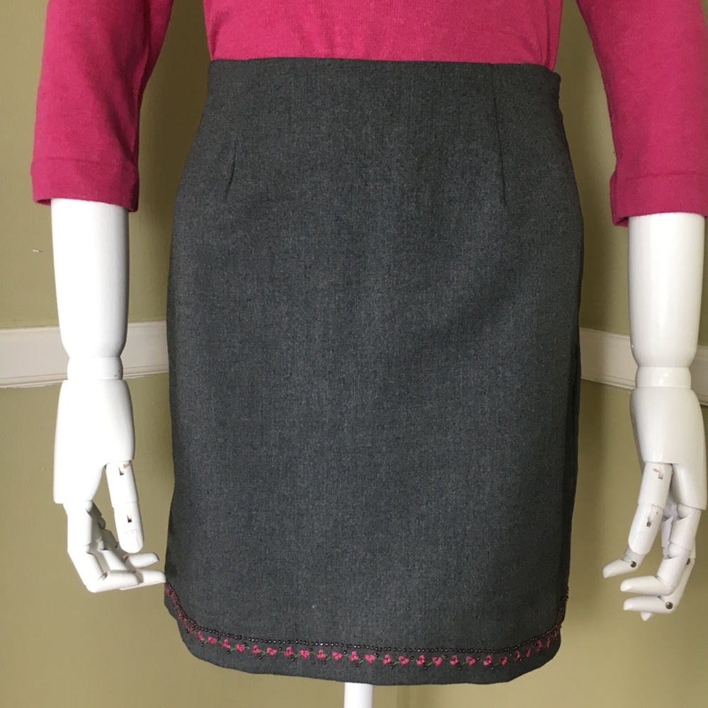 Express Gray Mini Skirt, Beaded Floral Pink Green